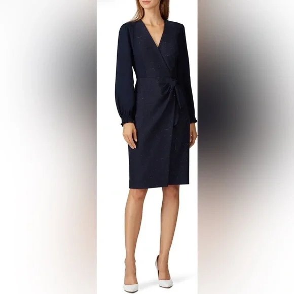 Rebecca Taylor Navy Cross Hatch Dress- Size 10 - Picture 4 of 7